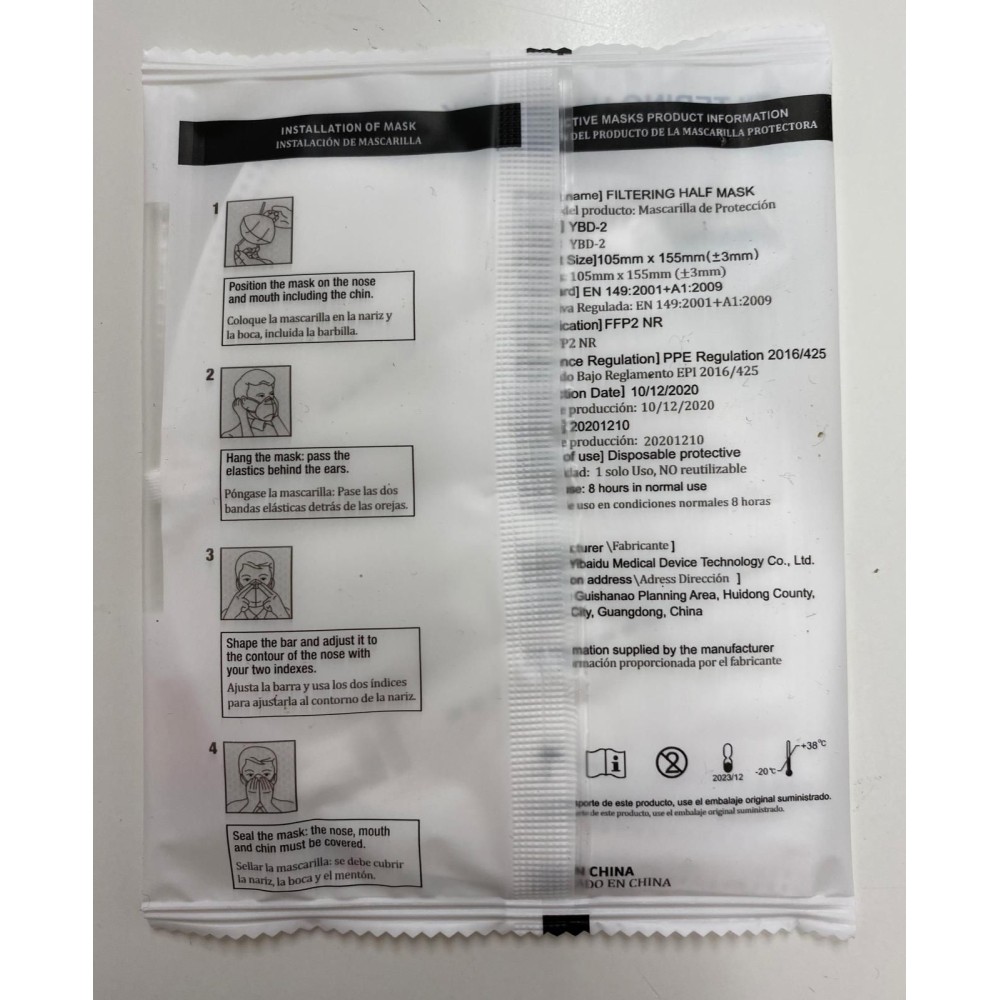 Mascaretes autofiltrants partícules FFP2 amb vàlvula. Capsa 12 un
