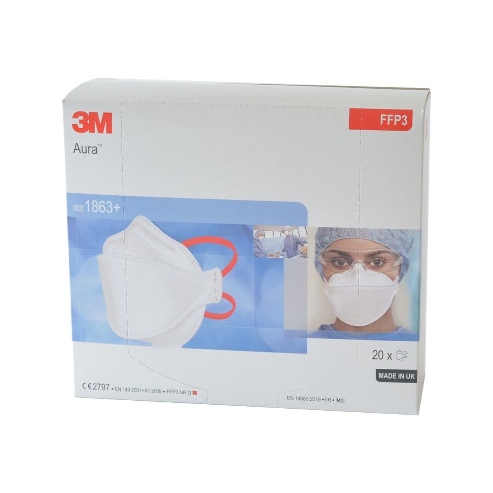 Mascarillas autofiltrantes FFP3 sin válvula 3M 1863+. Caja 20 unidades