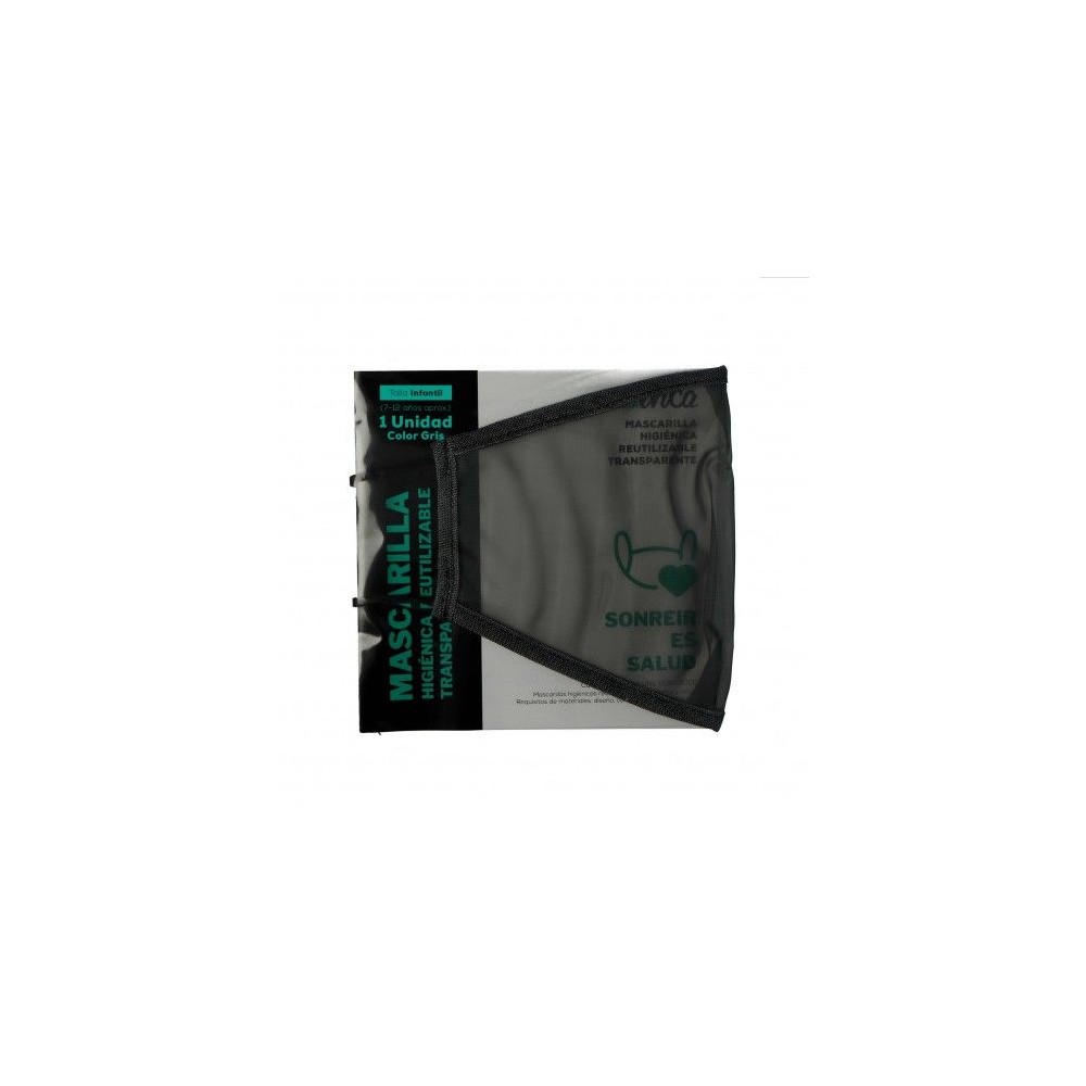 Mascarillas infantiles transparentes tela reutilizable color gris. Pack 10 unidades