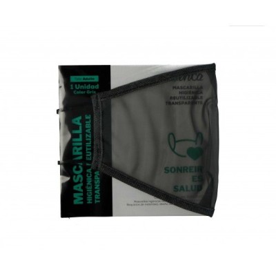 Mascarillas transparentes tela reutilizable color gris. Pack 10 unidades