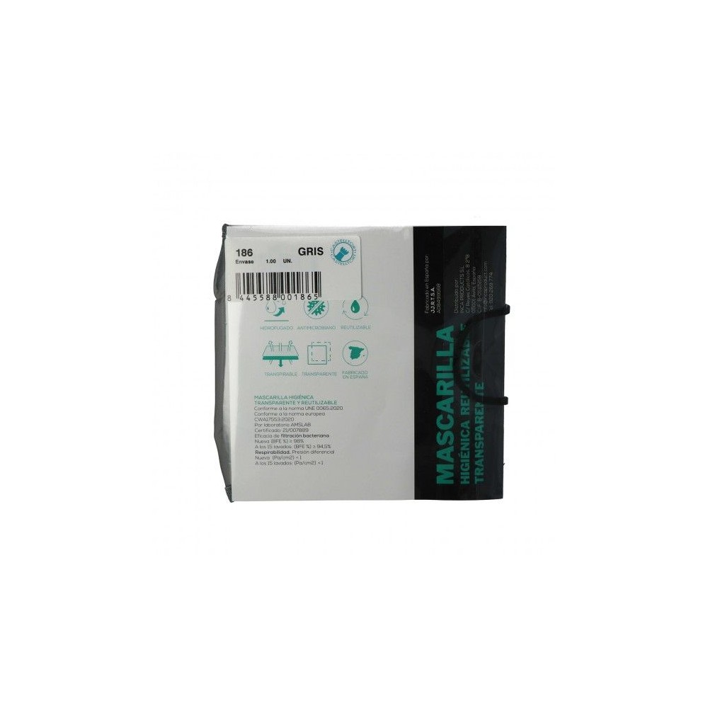 Mascaretes transparents tela reutilitzable color gris. Paquet 10 unitats
