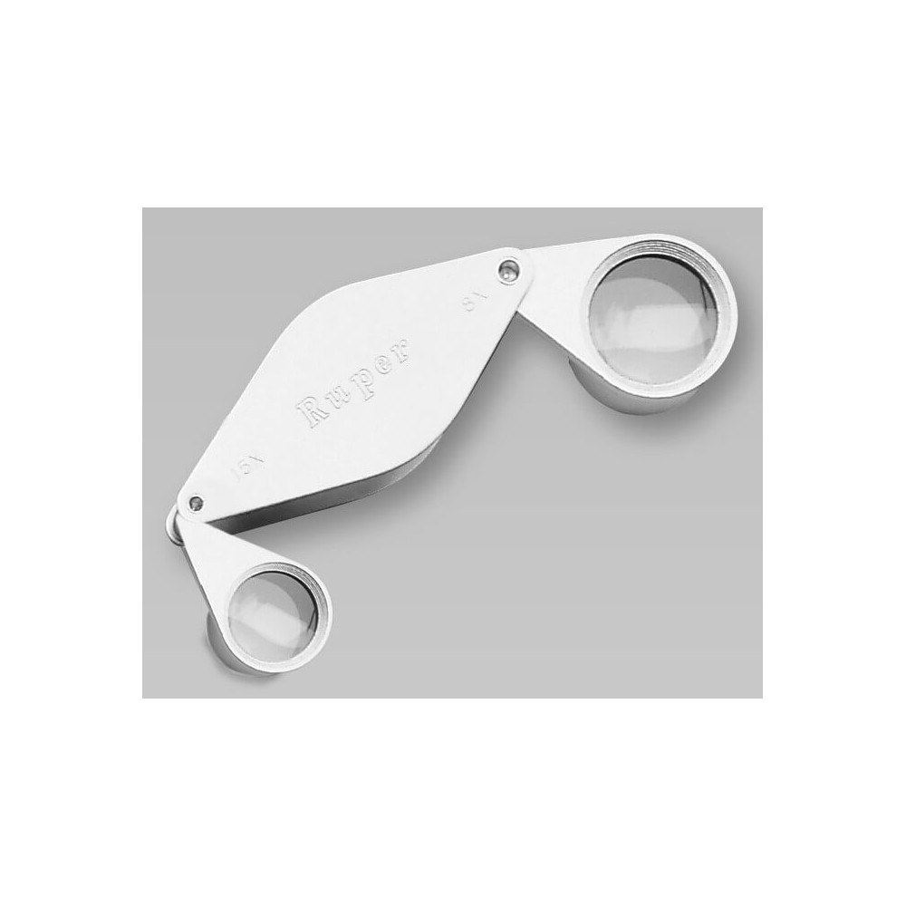 Lupa plegable dues lents vidre 8x-15x. Base alumini 25 i 14 mm