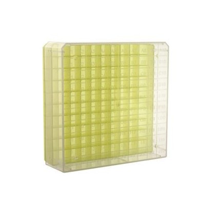 Caja congelar criotubos plástico amarillo FBXP-Y02. Capacidad 81x2 ml