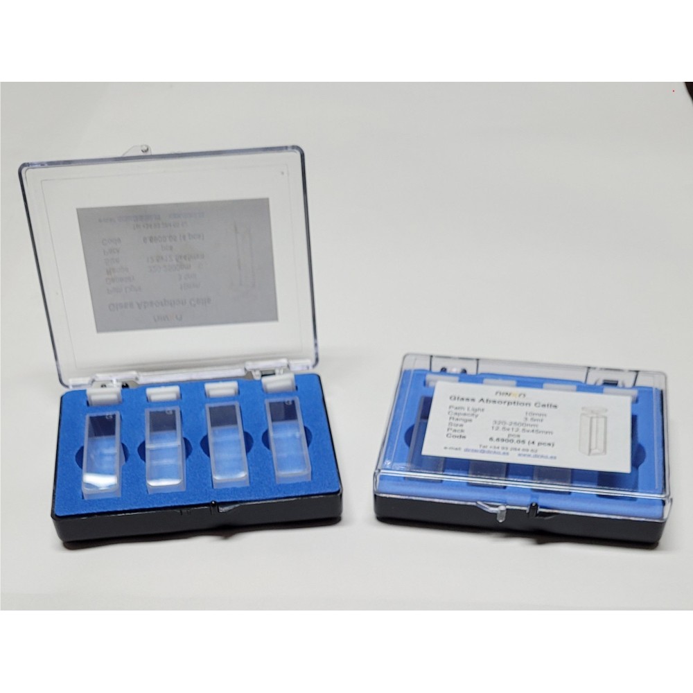 Cubetes espectrofotòmetre vidre òptic estàndard pas 10 mm. Capsa 2 unitats