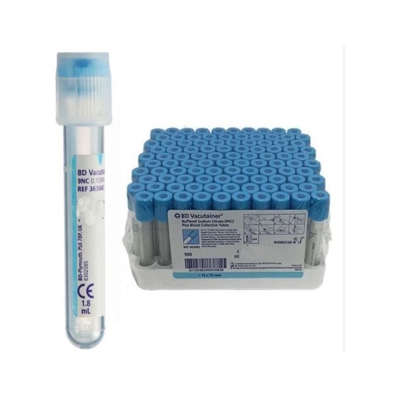 Tubos BD VacutainerTM plástico con citrato y tapón de seguridad. Caja 100 unidades