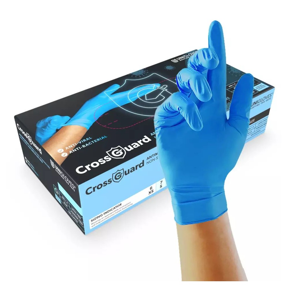 Guants examen nitril antimicrobial CrossGuard. Capsa 100 unitats