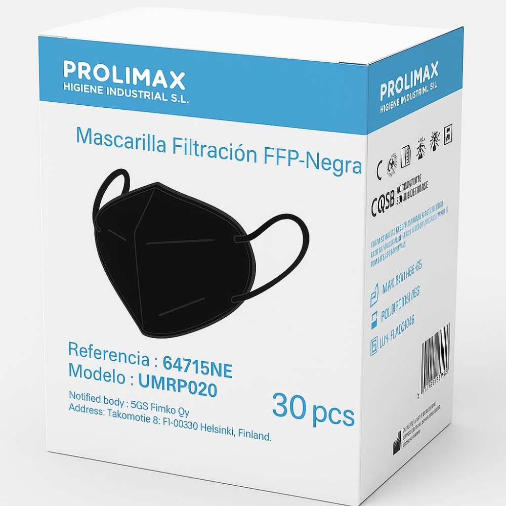 Black FFP2 particle self-filtering masks without valve. Pack 1000 units