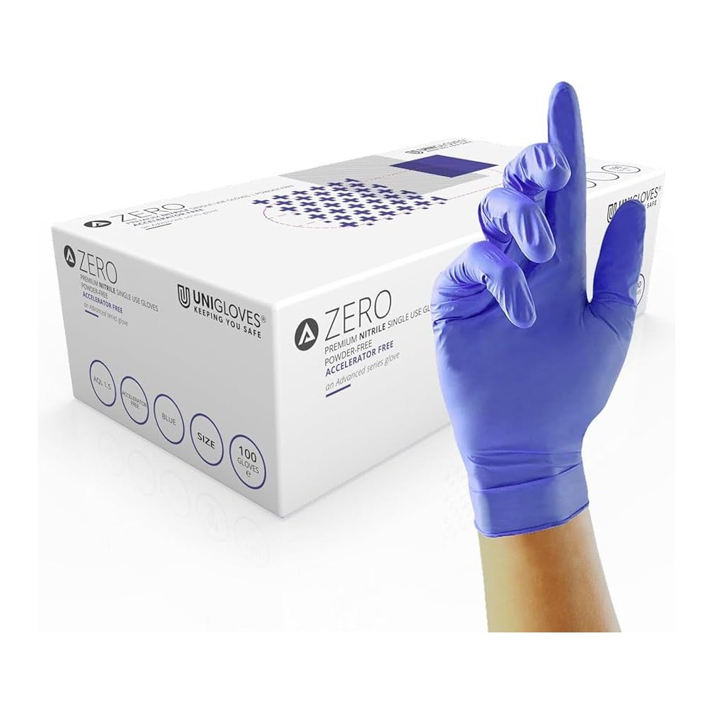 Guantes examen nitrilo antialérgico Zero. Caja 10x100 unidades