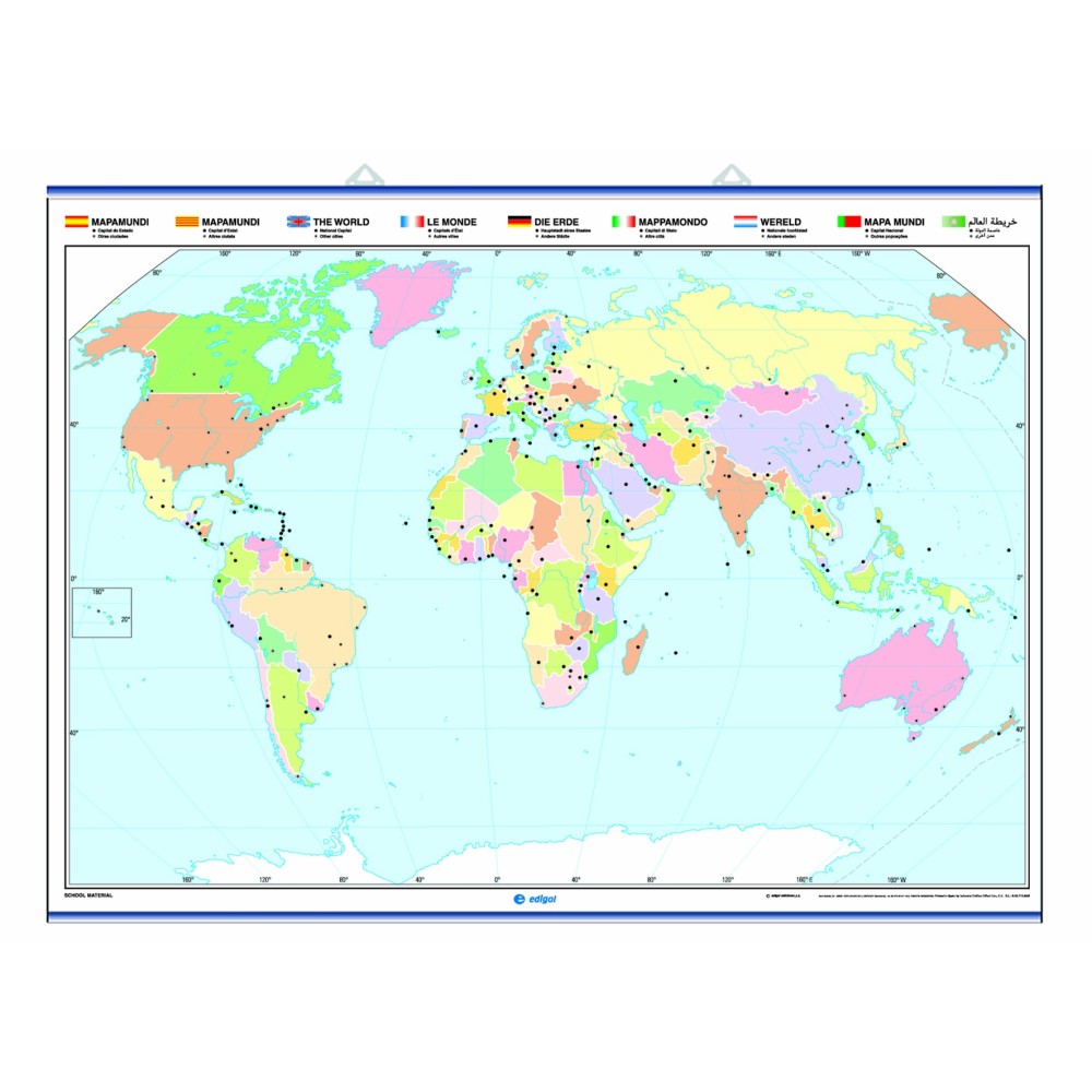 Mapa mural mut retolable 1300x1000 mm. Mapamundi