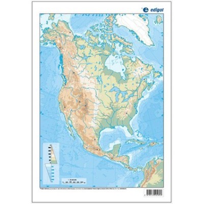 Mapes muts colors 230x330 mm. Amèrica Nord física. Bloc 50 unitats