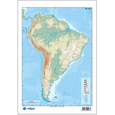 Mapes muts colors 230x330 mm. Amèrica Sud física. Bloc 50 unitats