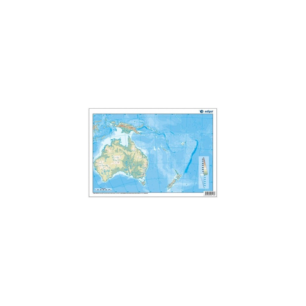 Mapas mudos colores 330x230 mm. Oceanía física. Bloque 50
