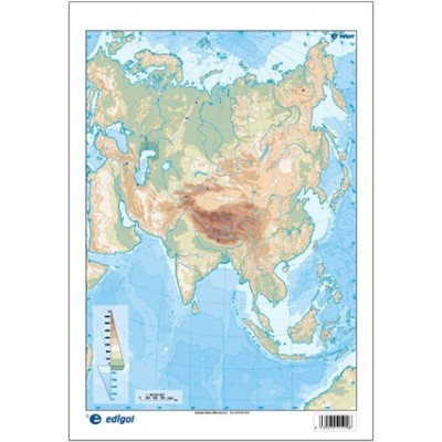 Mapas mudos colores 330x230 mm. Asia física. Bloque 50 unidades