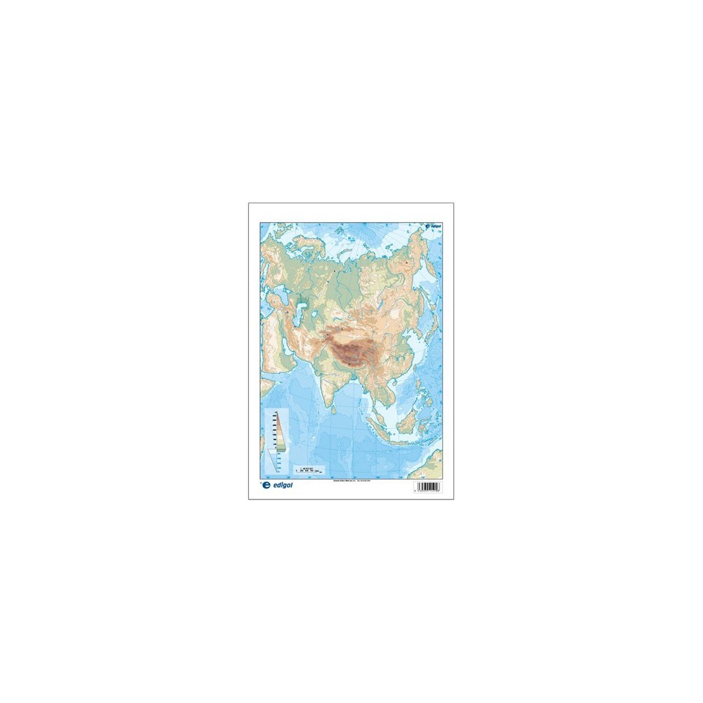 Mapas mudos colores 330x230 mm. Asia física. Bloque 50 unidades