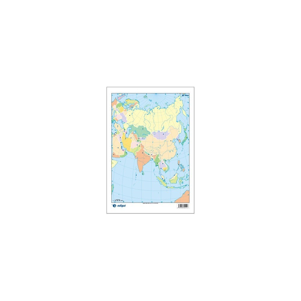 Mapas mudos colores 230x330 mm. Asia política. Bloque 50