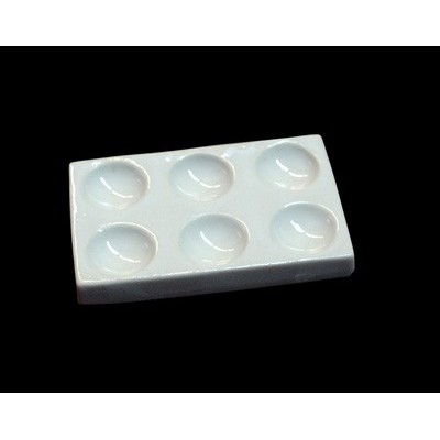 Placa tintaje porcelana con 6 cavidades. Medidas 95x60 mm