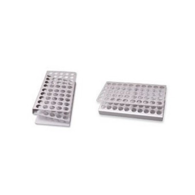 Gradilla aluminio adecuada tubos 17 mm. Capacidad 50 tubos