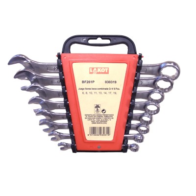 Llaves fijas mixtas cromvanadi. Juego 8 piezas 6 a 19 mm