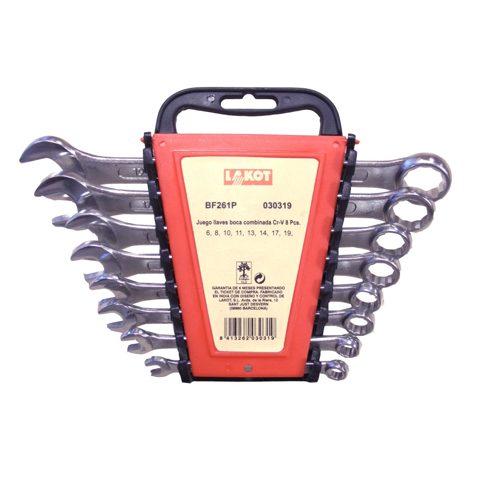 Llaves fijas mixtas cromvanadi. Juego 8 piezas 6 a 19 mm