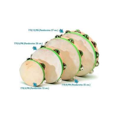 Pandereta pell natural amb 8 parells sonalls. Diàmetre 250 mm