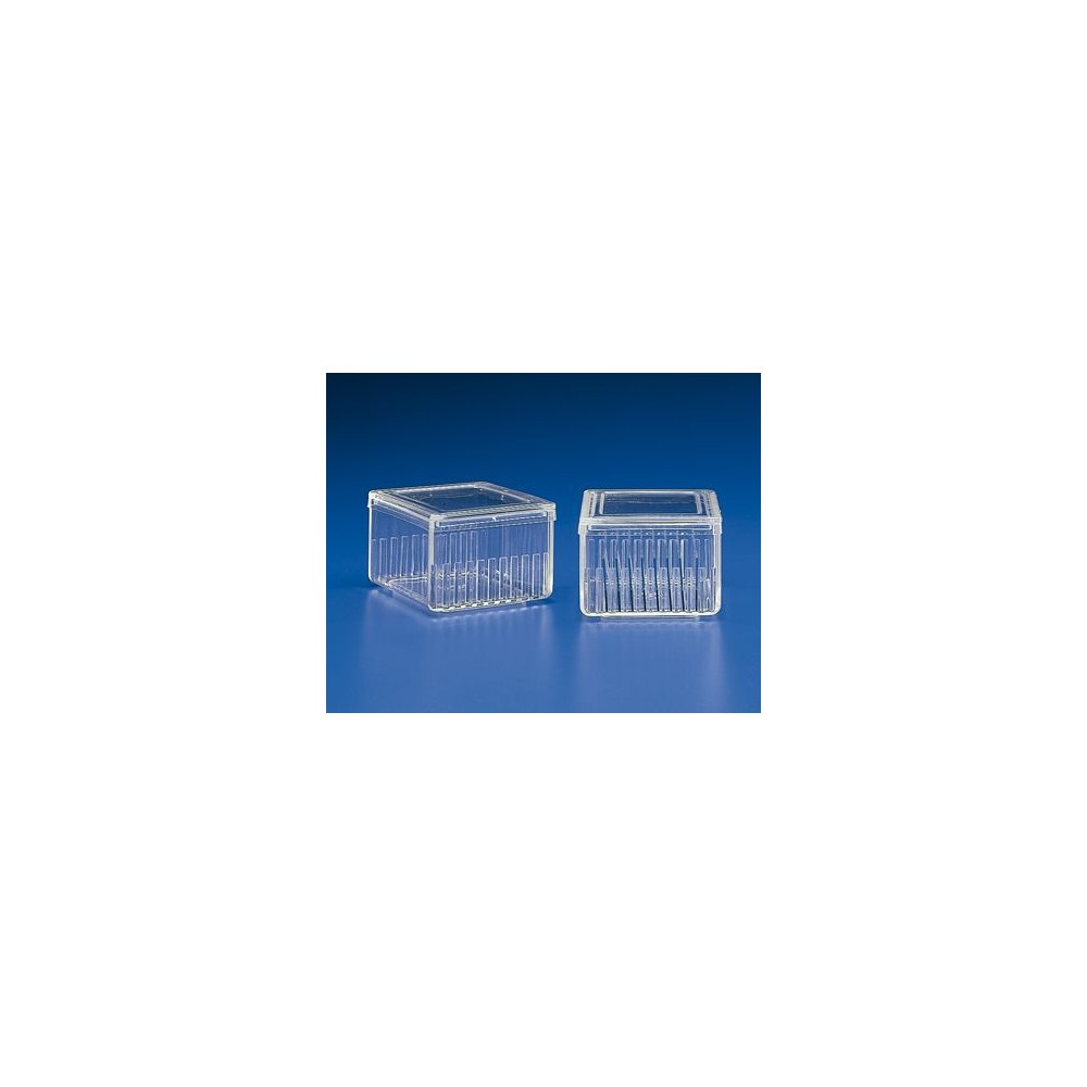Plastic staining jar PMP Schiefferdecker K-351. Horizontal 10 slots