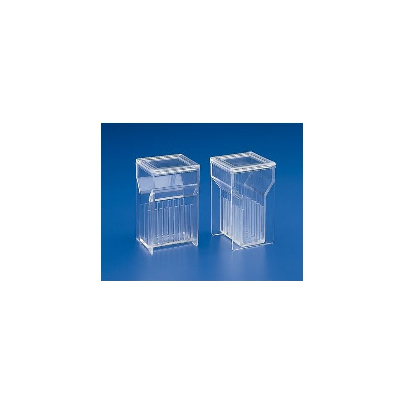 Cubeta tinción plástico PMP Hellendhal K-355. Vertical 8 ranuras