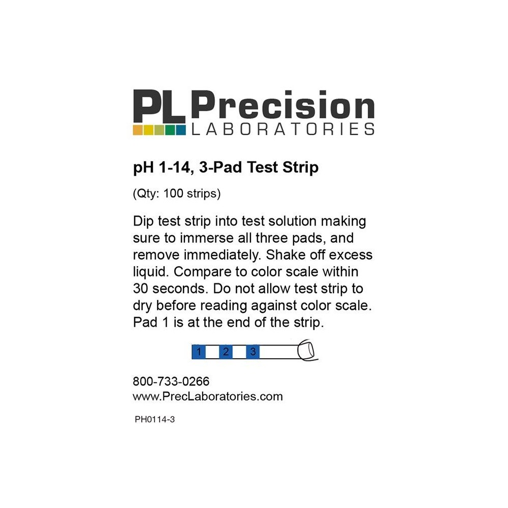 Tires indicadores plàstic pH 1-14 (1'0 pH) PH-0114-3. Bossa 100 unitats