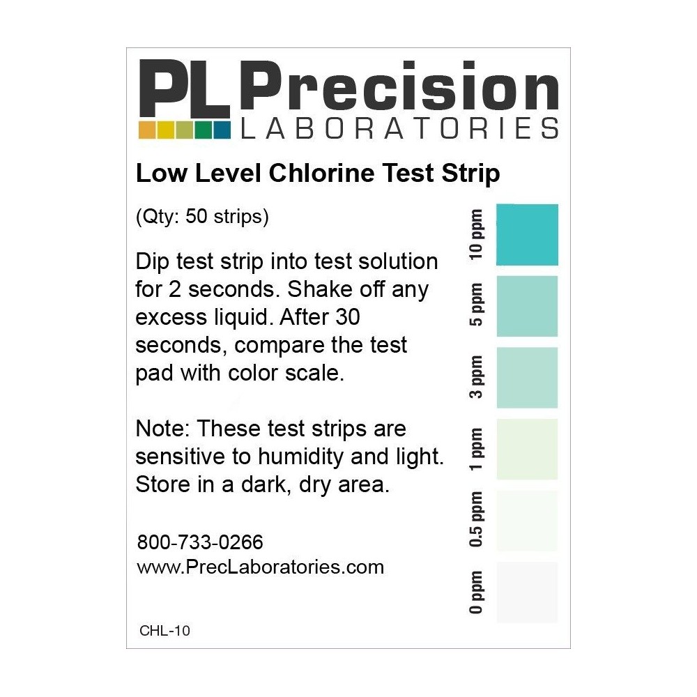 Tires reactives clor 0-0'5-1-3-5-10 ppm CHL-10. Tub 50 unitats