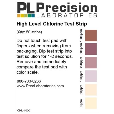 Tires reactives clor 0-50-100-250-500-1000 ppm CHL-1000. Tub 100 unitats