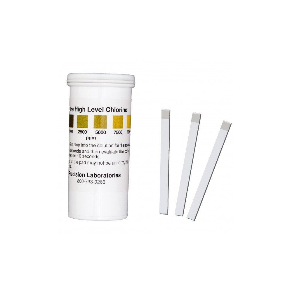 Tiras reactivas cloro 0-1000-2500-5000-7500-10000 ppm CHL-1000. Tubo 100 unidades