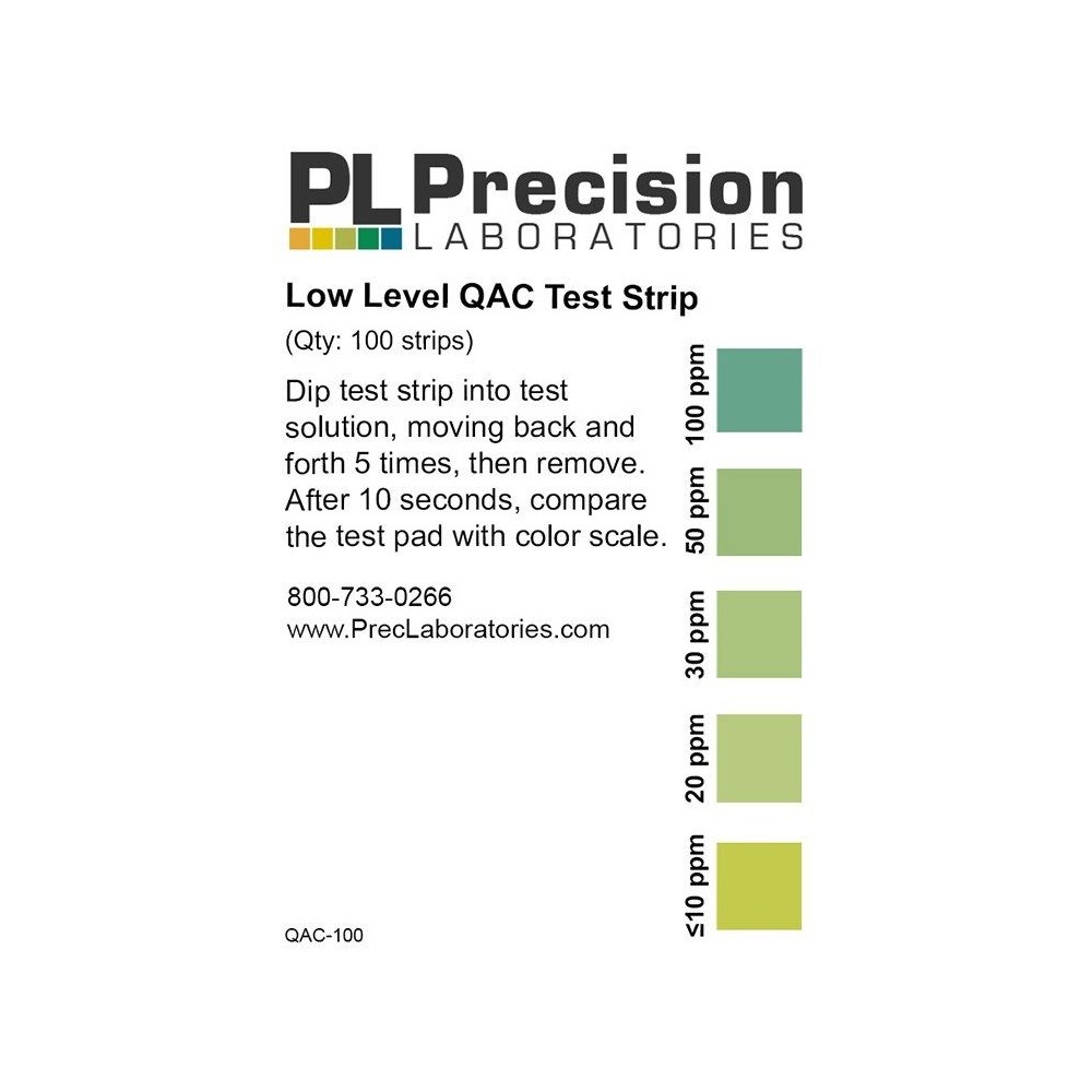 Tires reactives QAC 0-10-20-50-100 ppm QAC-100. Tub 100 unitats