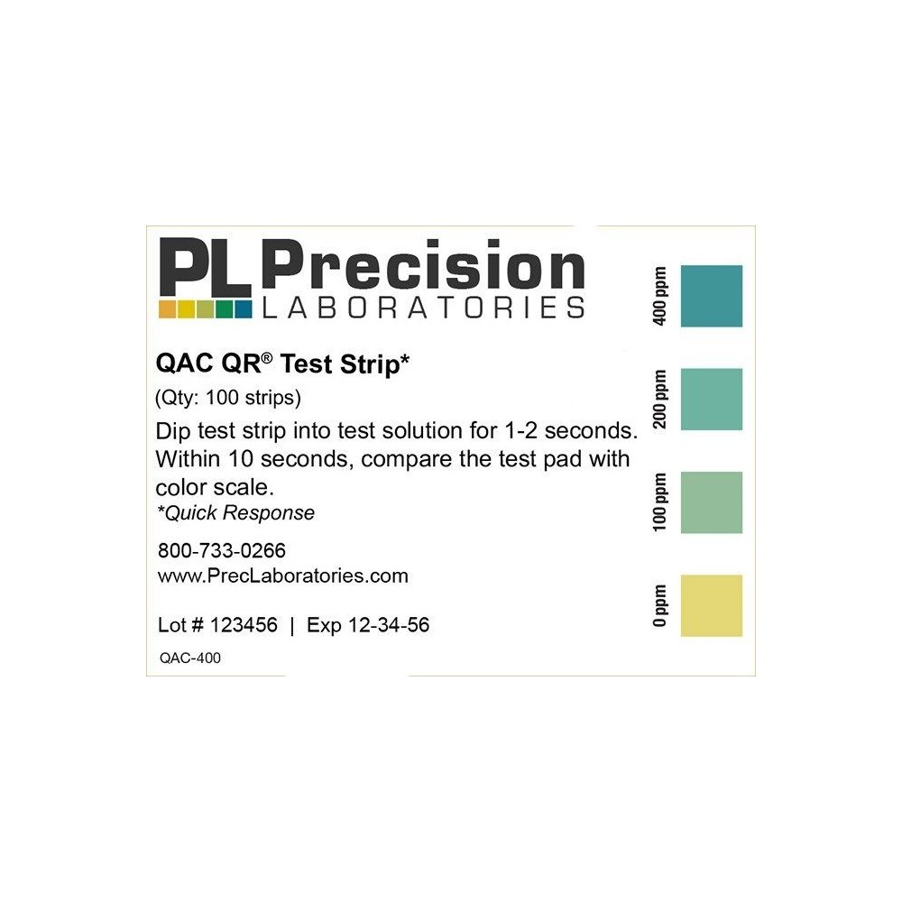 Tires reactives QAC 0-10-20-50-100 ppm QAC-100. Tub 100 unitats