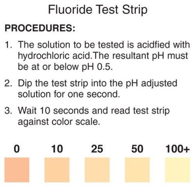 Tiras reactivas fluoruro 0-10-25-50-100 ppm FLU. Tubo 50 unidades