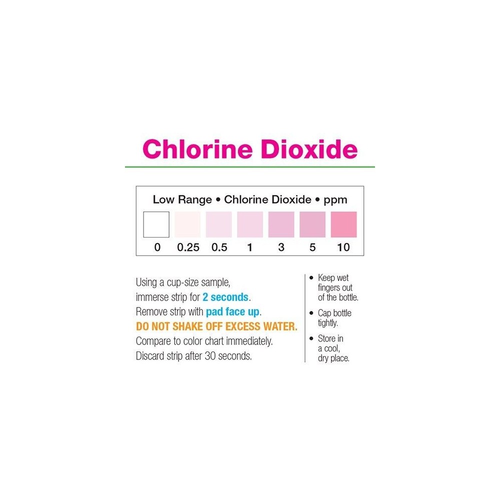 Tires reactives clor diòxid 0-0'25-0'5-1-3-5-10 ppm CHL-D10. Tub 50 unitats