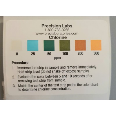 Tiras reactivas cloro 0-25-50-100-200-300 ppm CHL-200. Tubo 50 unidades