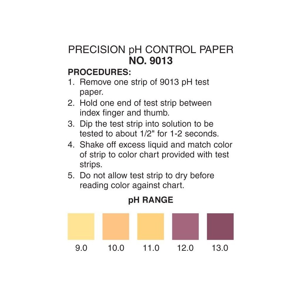 Tires indicadores plàstic pH 9-13 (0'5 pH) PH-9013-1. Bossa 50 unitats