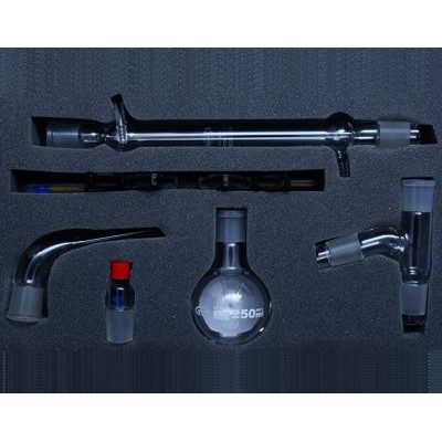 Equip química destil·lació simple esmerilat 29/32. Capsa 6 peces