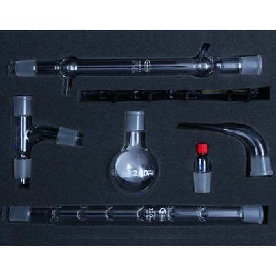 Equip química destil·lació fraccionada esmerilat 29/32. Capsa 7 peces