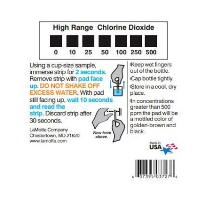 Tires reactives clor diòxid 0-10-25-50-100- 250-500 ppm IN-3002. Tub 50 unitats