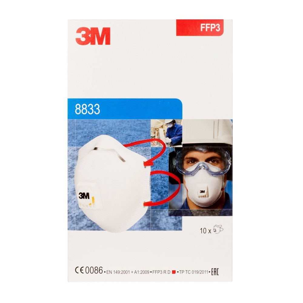 Mascarillas autofiltrantes FFP3 con válvula 3M 8833. Caja 10 unidades