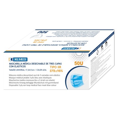 Mascarillas quirúrgicas desechables polipropileno 3 capas tipo IIR. Caja 50 unidades